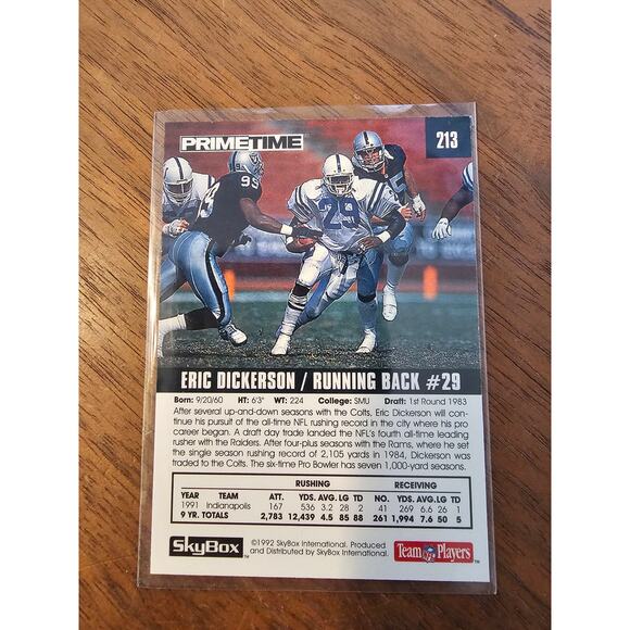 Eric Dickerson 1992 Skybox Primetime #213 - LA Raiders - NFL - Fresh Pull - Picture 2 of 2